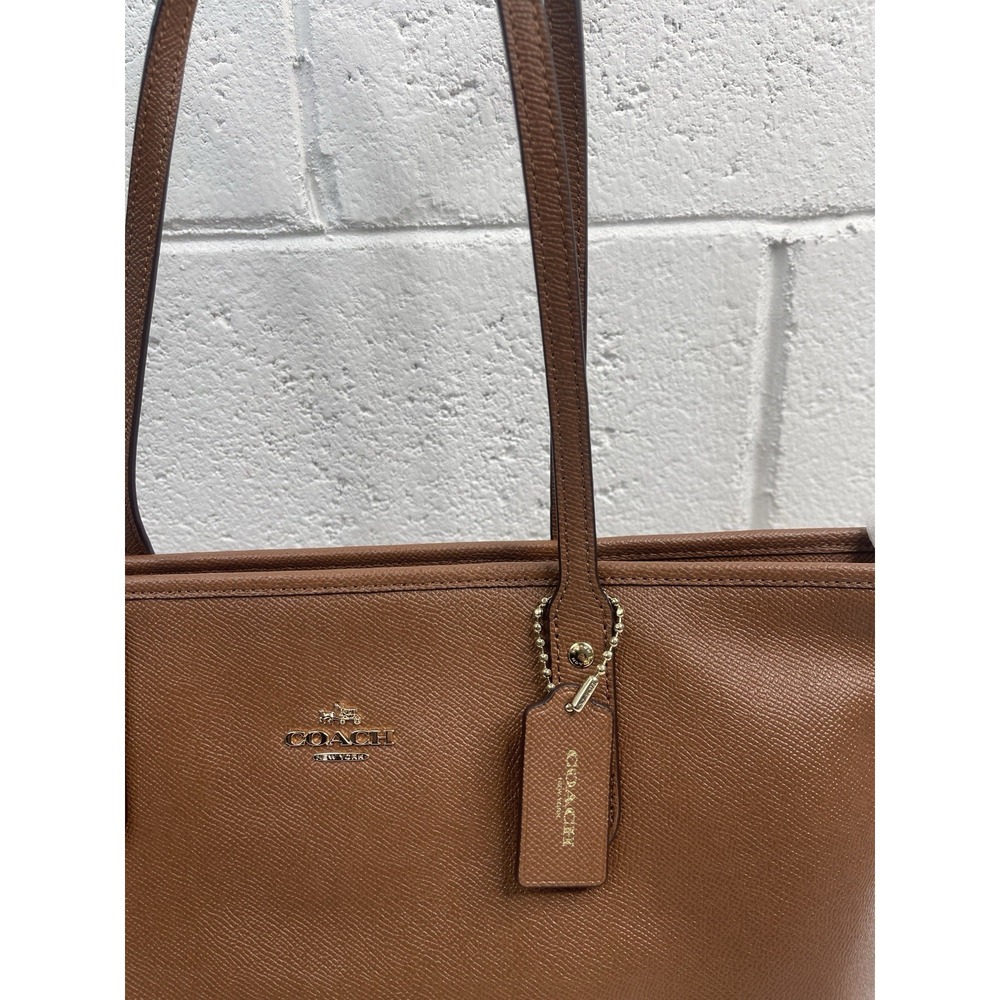 COACH F58846 CITY ZIP TOTE IN CROSSGRAIN LEATHER Camel/Brown Gold Hardware Bag - Picture 4 of 8